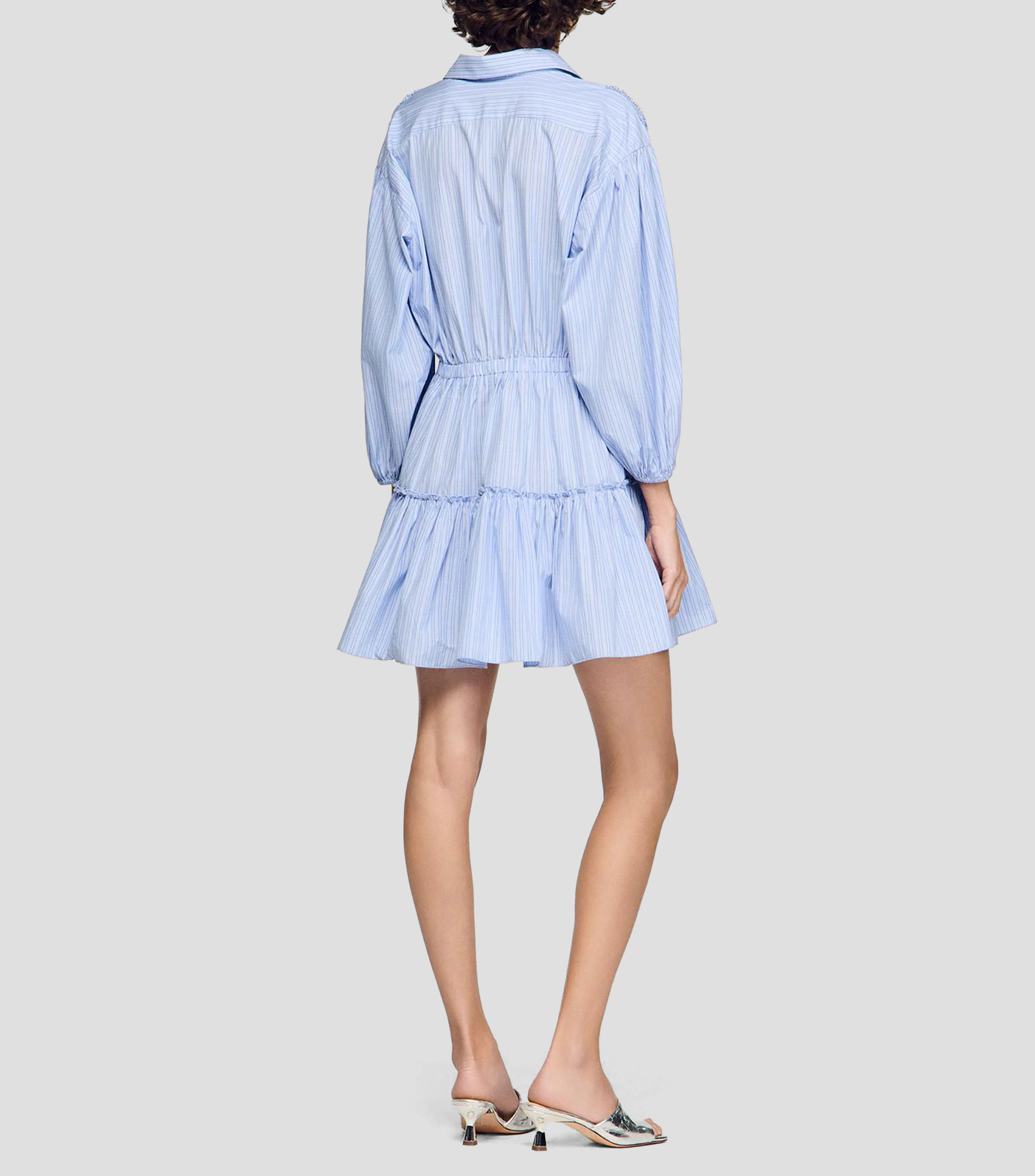 Vestido corto manga 3/4 con rayas Mujer